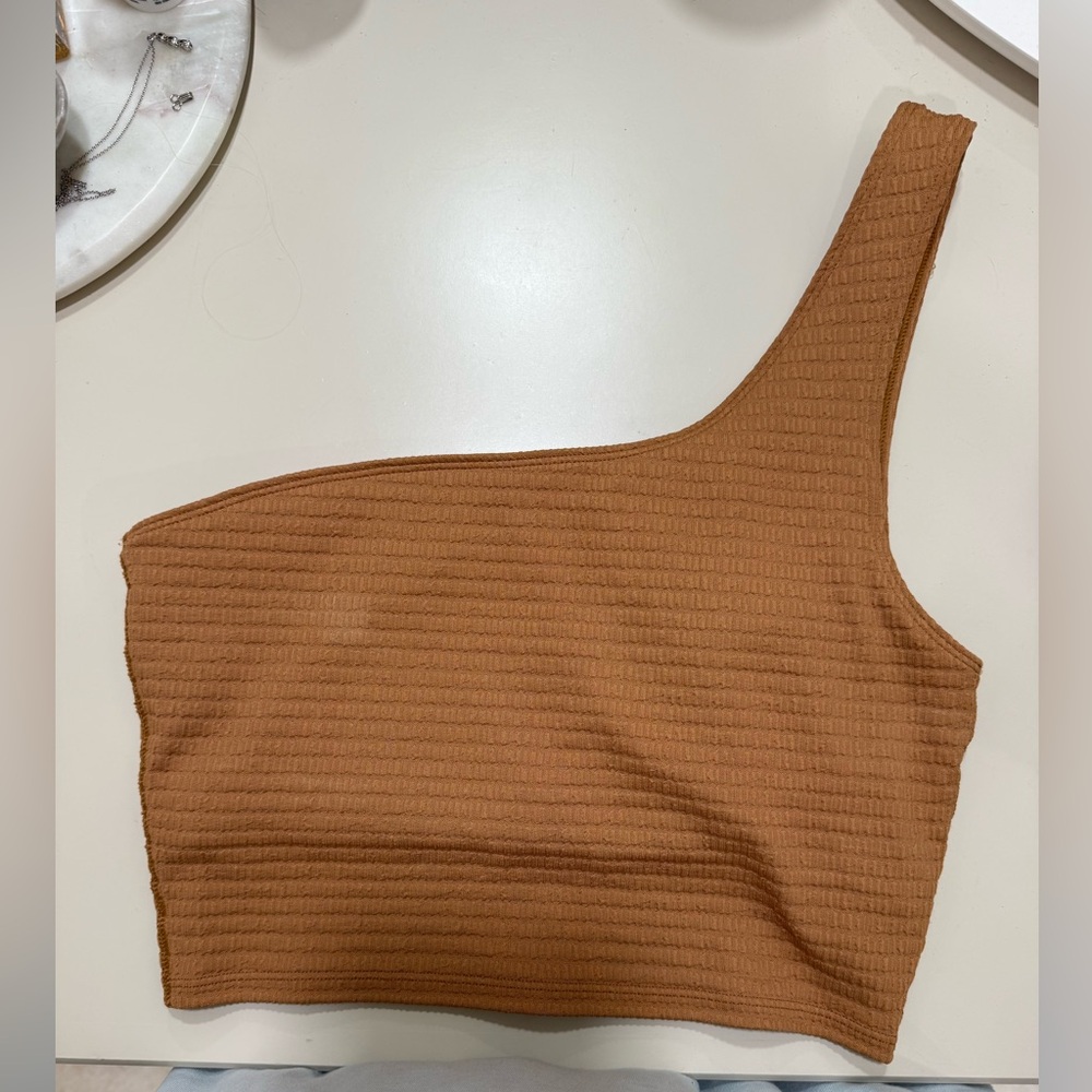 Carbon38 One-Shoulder Top in Warm Brown